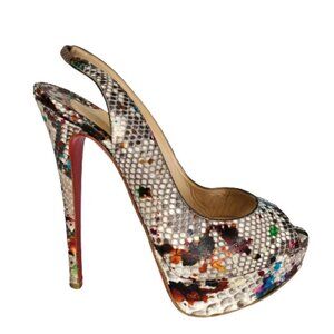 Christian Louboutin Multicolor Python Peep-Toe Heels 3.75 (fits size 7)